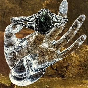 925 Sterling Silver Plated Stone Cuff Bracelet